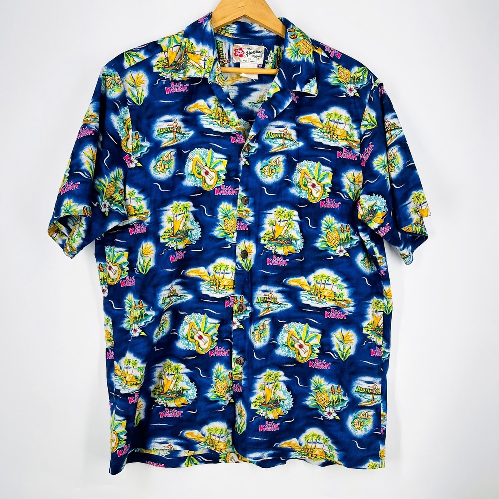 Hilo Hattie Big Kahuna Shirt Mens Blue Tropical Print Made Hawaii Size‎ 1XL